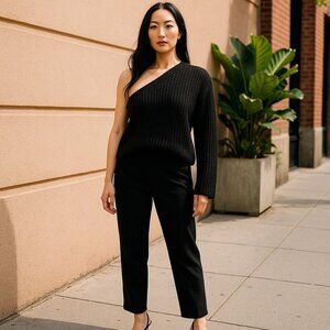 Lisa Yang Margit 100% Cashmere Sweater One Shoulder Ribbed Black Women's 2